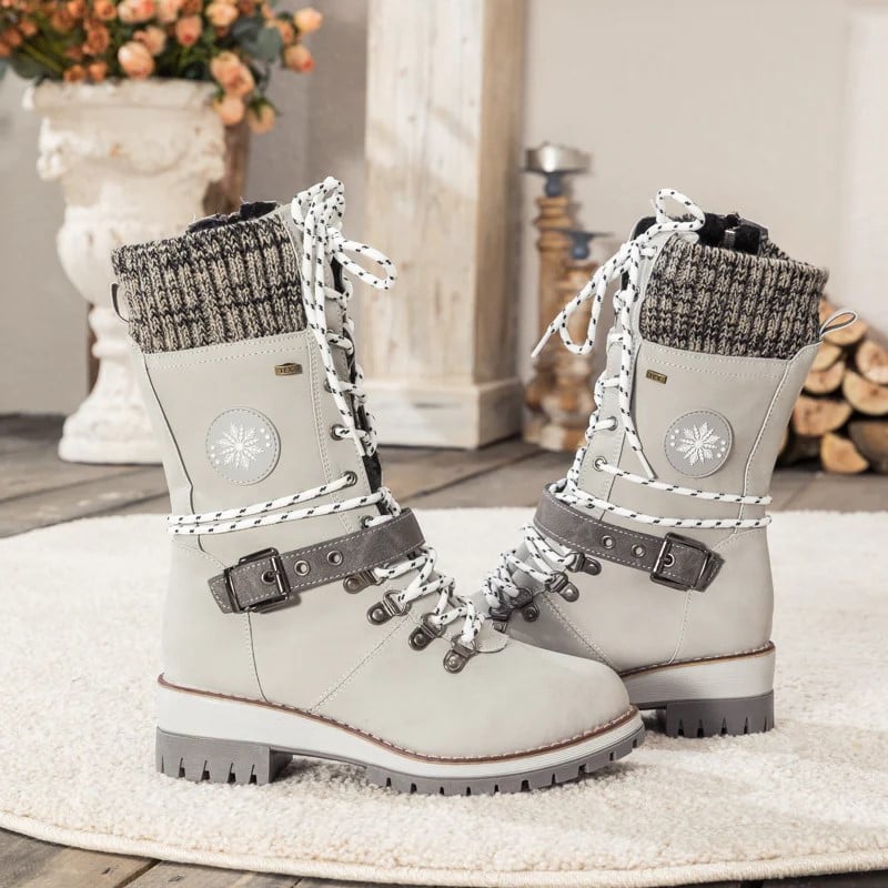 AVERY - WOMEN BUCKLE LACE KNITTED MID-CALF BOOTS