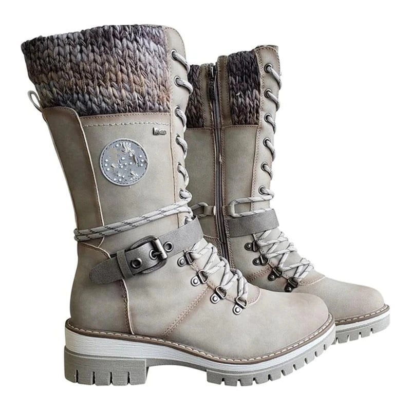 AVERY – WOMEN BUCKLE LACE KNITTED MID-CALF BOOTS