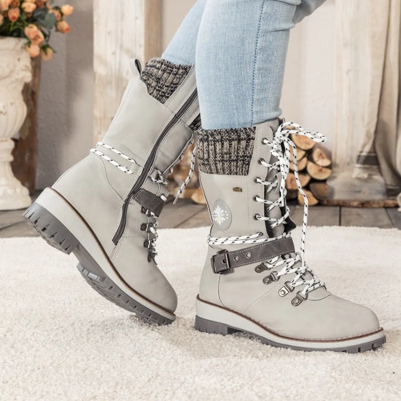 AVERY - WOMEN BUCKLE LACE KNITTED MID-CALF BOOTS