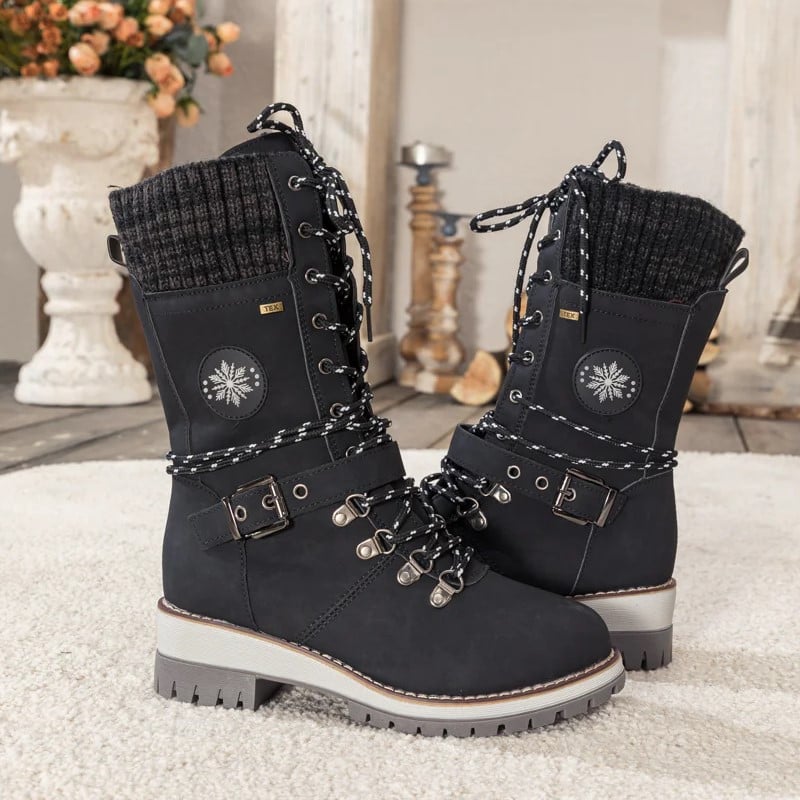 AVERY - WOMEN BUCKLE LACE KNITTED MID-CALF BOOTS