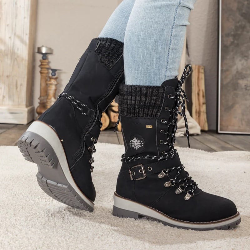 AVERY - WOMEN BUCKLE LACE KNITTED MID-CALF BOOTS