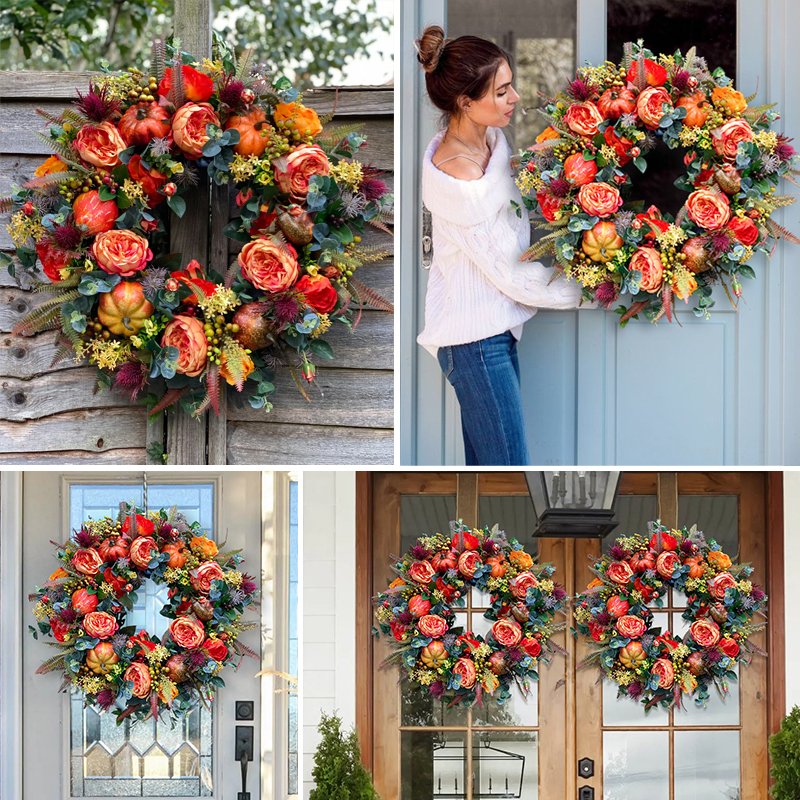 Fall Peony and Pumpkin Wreath - Year Round Wreath