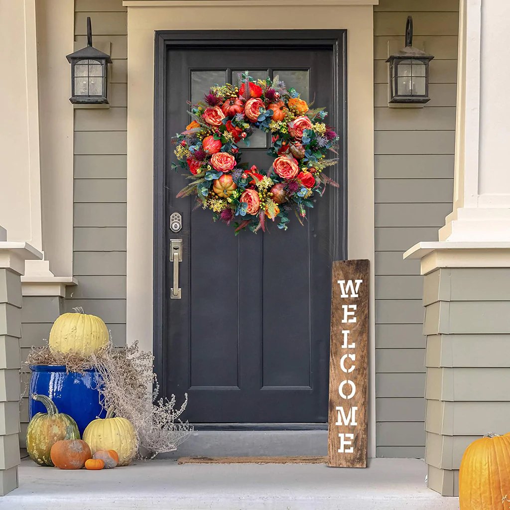 Fall Peony and Pumpkin Wreath - Year Round Wreath