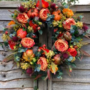 Fall Peony and Pumpkin Wreath – Year Round Wreath