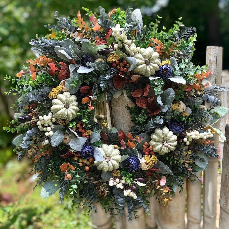 Fall Peony and Pumpkin Wreath - Year Round Wreath