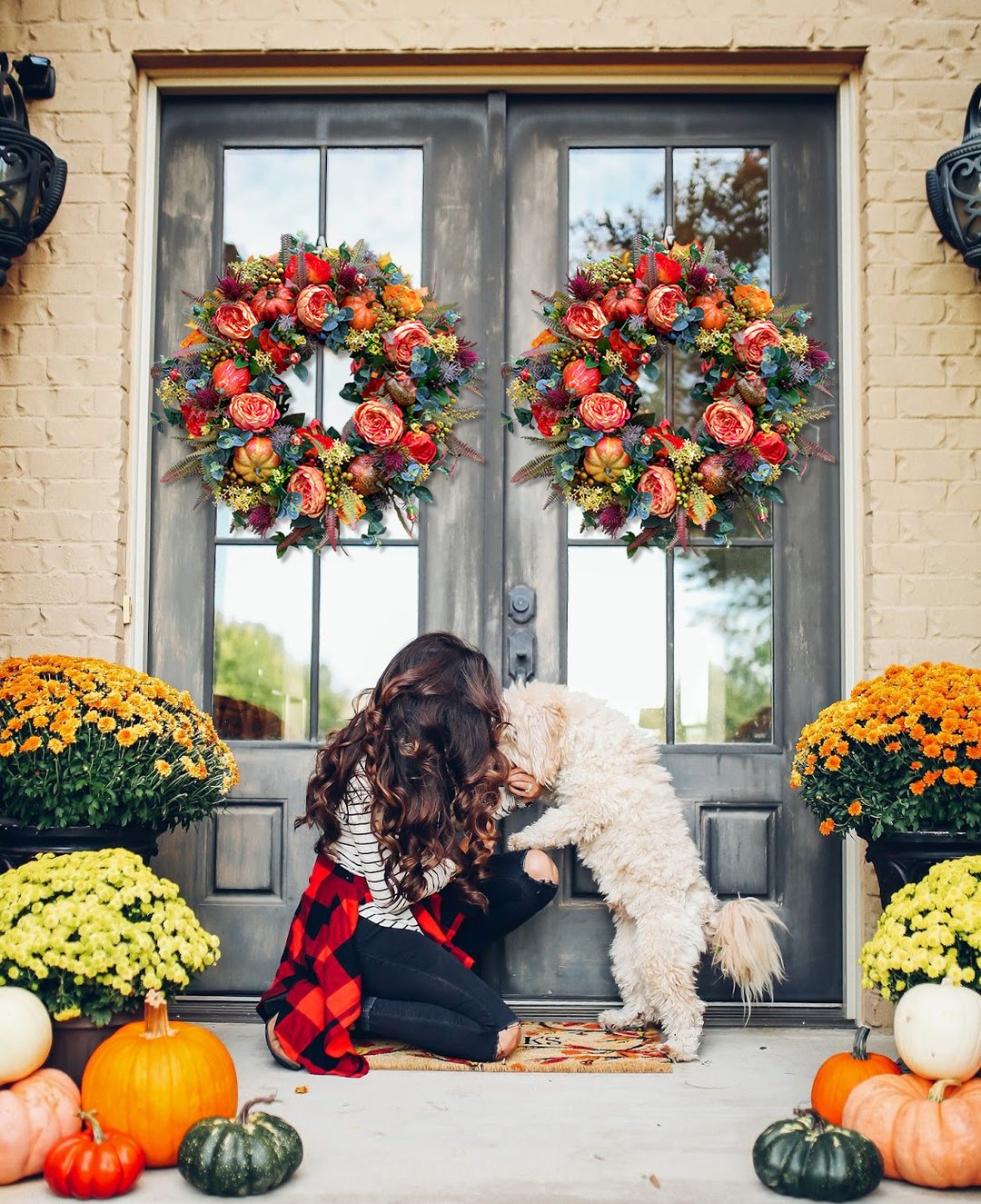 Fall Peony and Pumpkin Wreath - Year Round Wreath