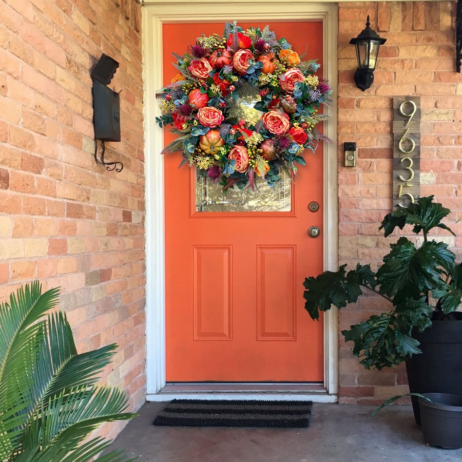 Fall Peony and Pumpkin Wreath - Year Round Wreath