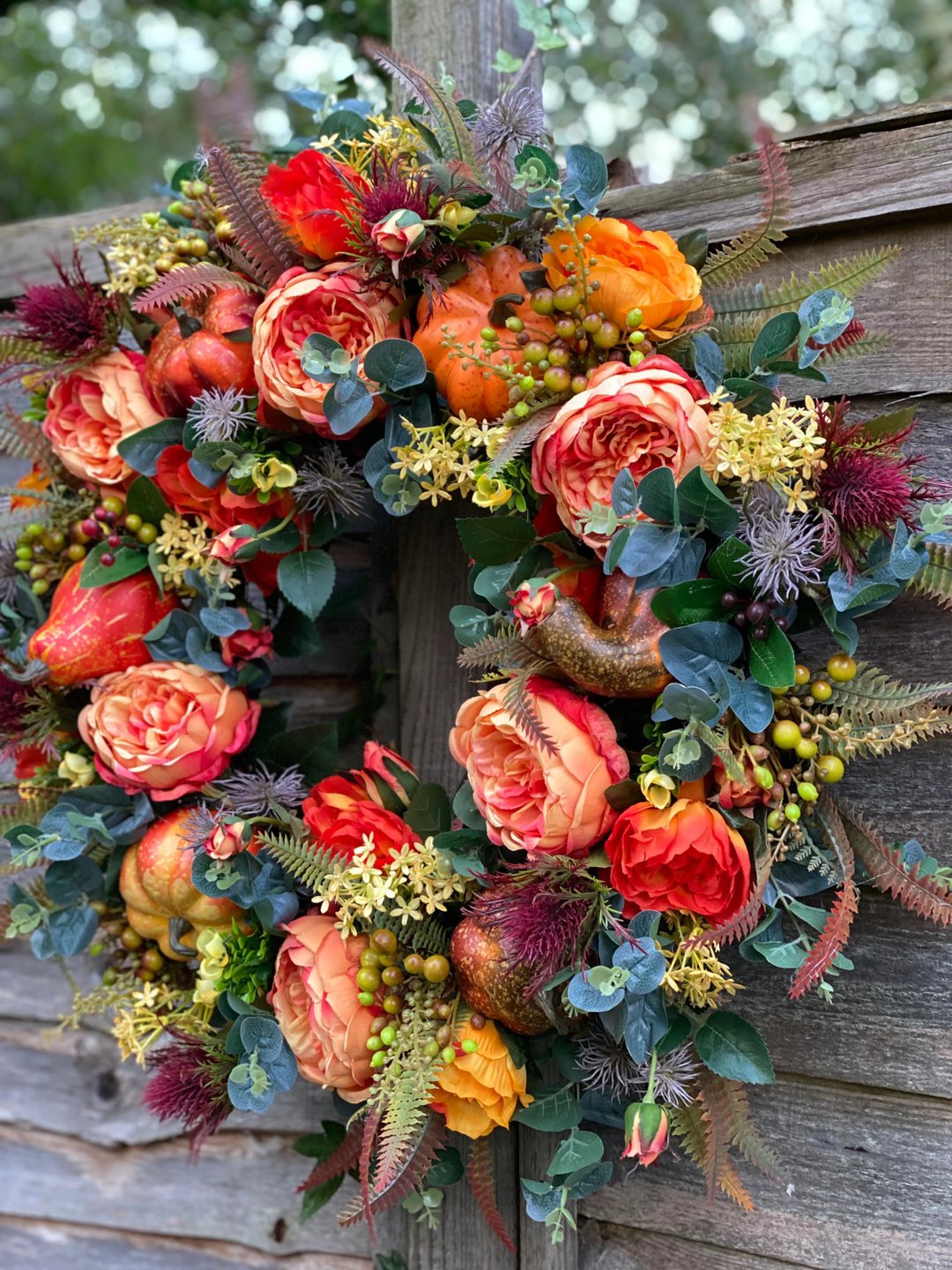 Fall Peony and Pumpkin Wreath - Year Round Wreath