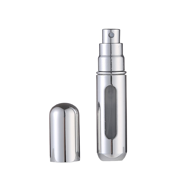 Premium Shiny Silver - 5ml Portable Mini Refillable Perfume Bottle - Travel Spray Atomizer Bottle