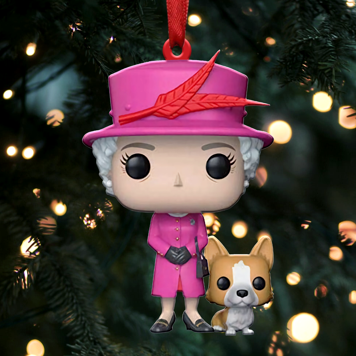 Queen Elizabeth II with Corgi - Christmas Ornament