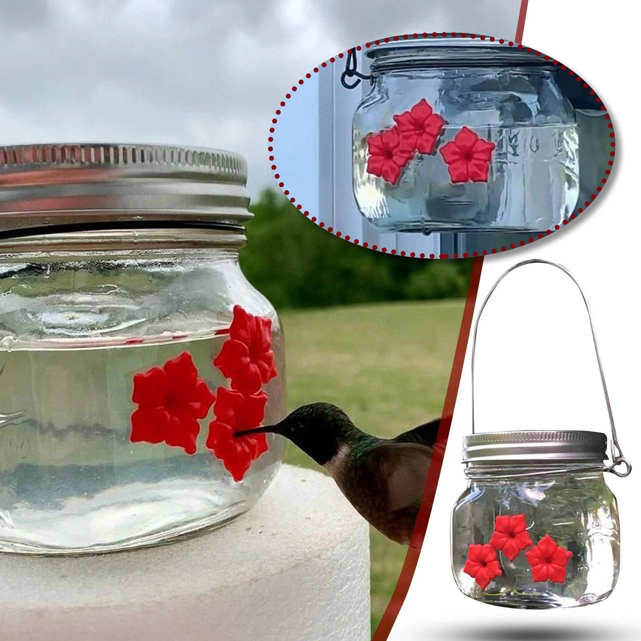 Last Day Promotion 50% OFF - Beautiful Mason Jar Hummingbird Feeder W/Three Ports