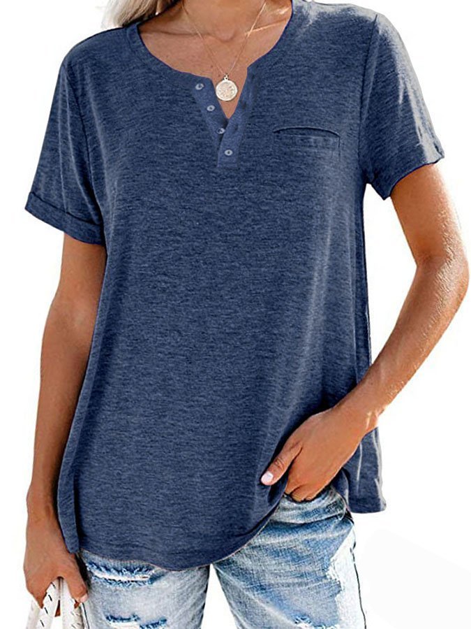 Fashion Solid Color Pocket Short Sleeve T-Shirt