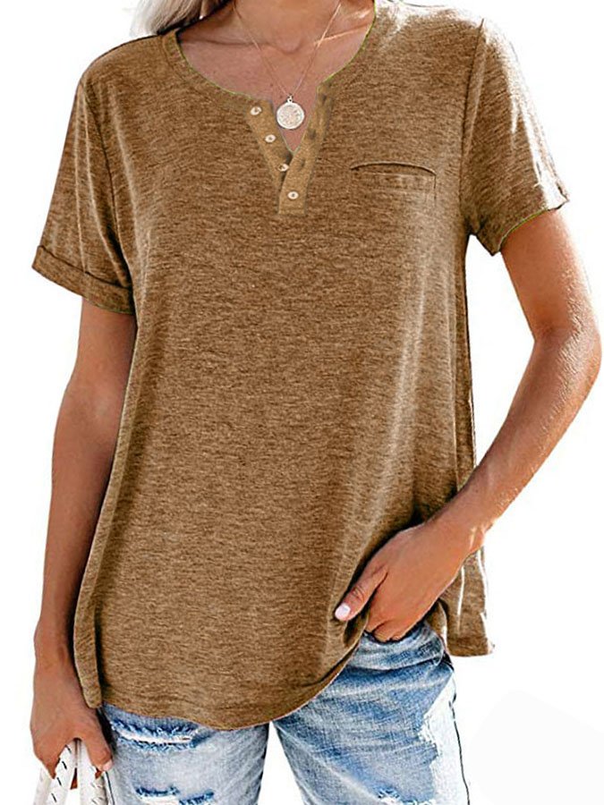 Fashion Solid Color Pocket Short Sleeve T-Shirt