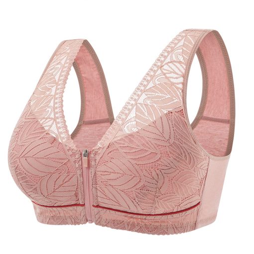 Nature Cotton Wireless Zipper Front Button Bra