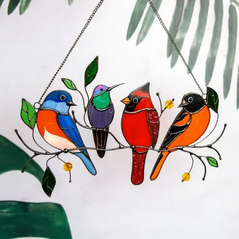 Birds Stained Window Panel Hanging