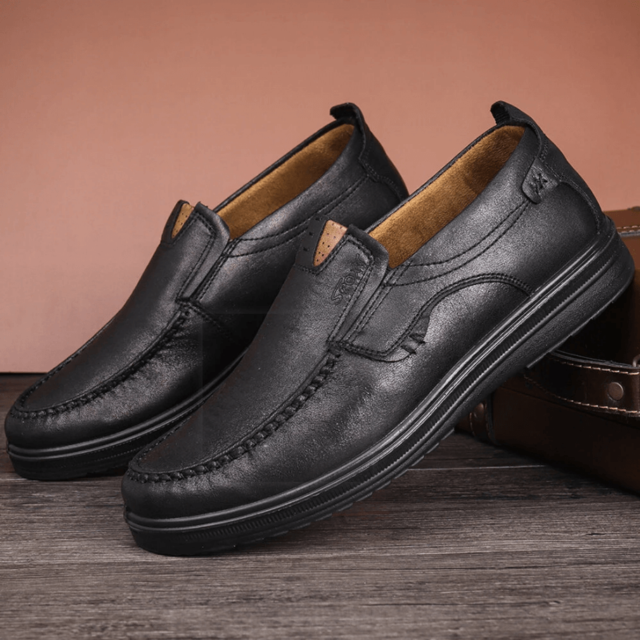 DRESSYE Mens Soft Insole Casual Comfortable Leather Slip On Loafers