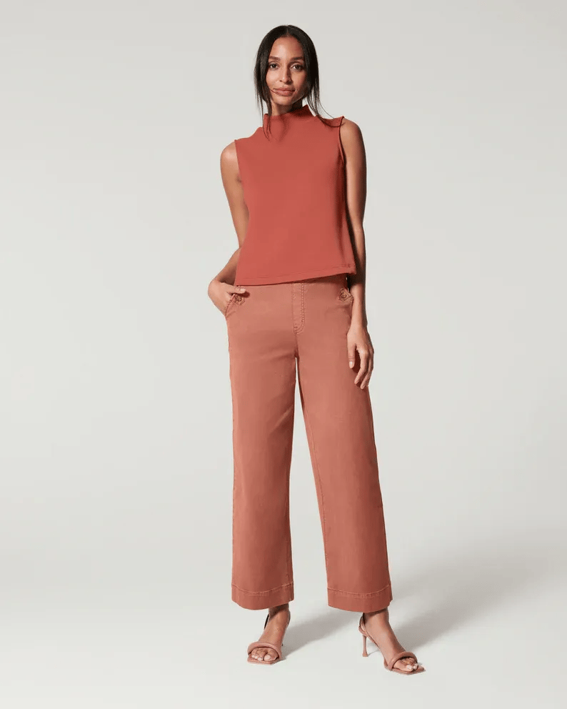 Stretch Twill Cropped Wide Leg Pants