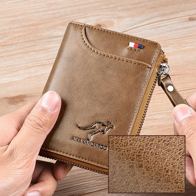 BIG SALE - 50% OFF Men Wallet Zipper Genuine Leather Purse (RFID PROTECTED)