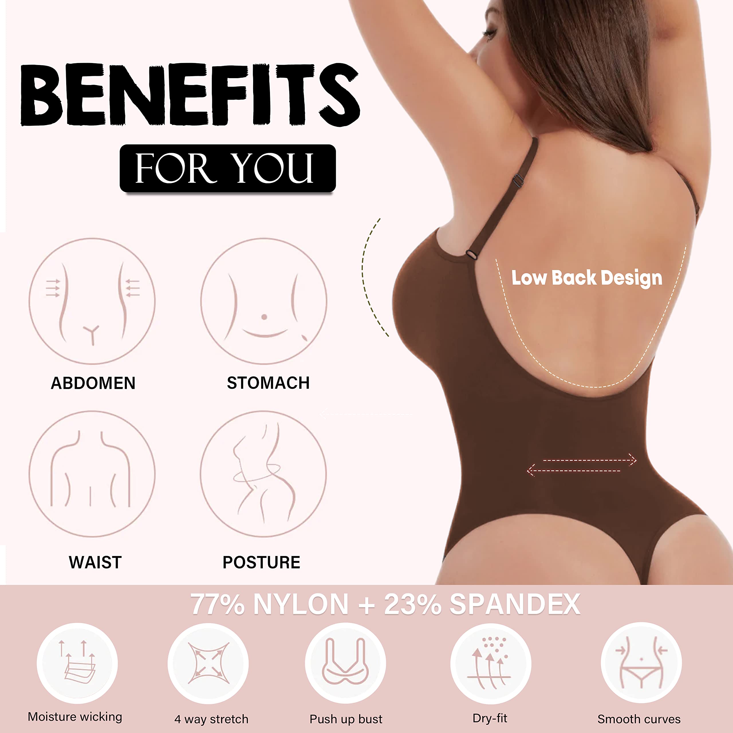 Soo Slick Bodysuit for Women - Tummy Control Shapewear Low Back | Sculpting Body Shaper Thong Dupes Shaping Leotard Tops