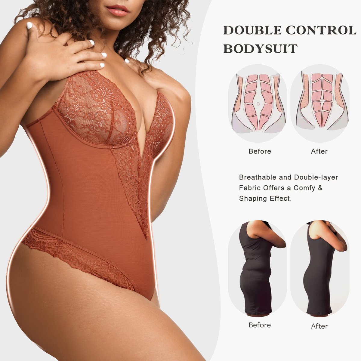 Hmulefate Deep-V Neck Lace Thong Bodysuit