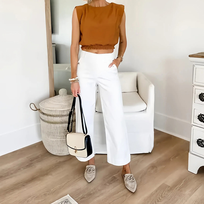 (EARLY MOTHER'S DAY SALE) STRETCH TWILL CROPPED WIDE LEG PANT