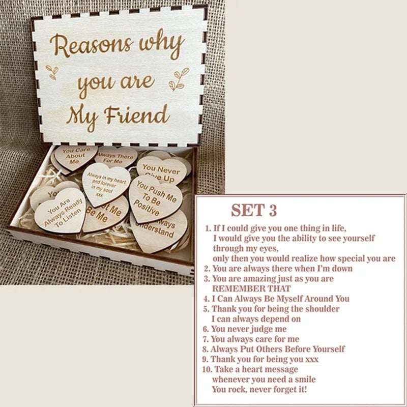 (Last Day 70% OFF) - Why You Are My Friend Wooden Box and Heart Tokens