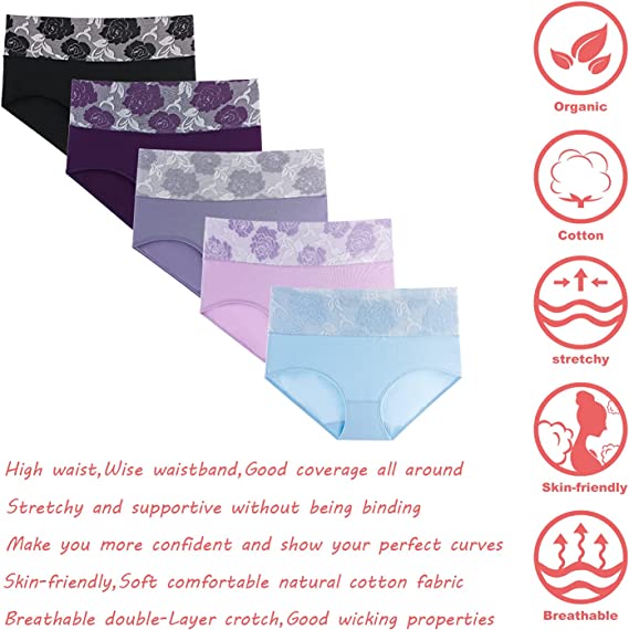 (Last Day Promotion SAVE 50% OFF) - Cotton High Waist Tummy Control Leak proof Panties Rose Jacquard Ladies Panty Multipack (3PCS/SET)