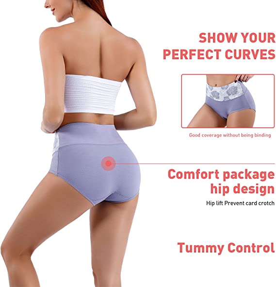 (Last Day Promotion SAVE 50% OFF) - Cotton High Waist Tummy Control Leak proof Panties Rose Jacquard Ladies Panty Multipack (3PCS/SET)