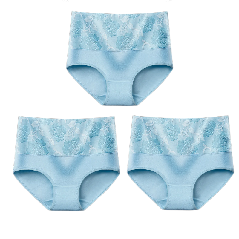 (Last Day Promotion SAVE 50% OFF) - Cotton High Waist Tummy Control Leak proof Panties Rose Jacquard Ladies Panty Multipack (3PCS/SET)