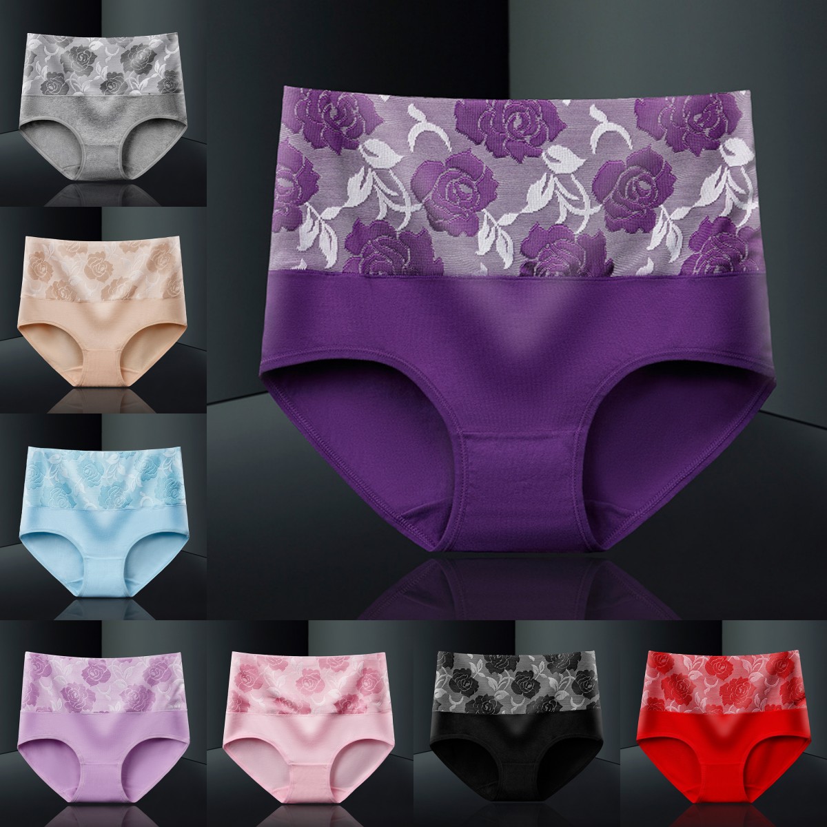 (Last Day Promotion SAVE 50% OFF) - Cotton High Waist Tummy Control Leak proof Panties Rose Jacquard Ladies Panty Multipack (3PCS/SET)