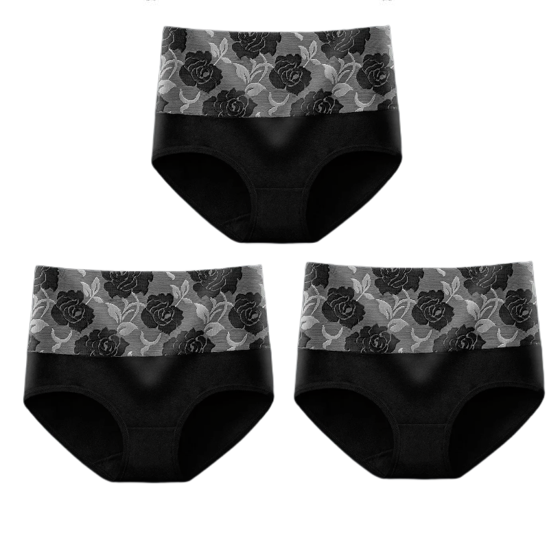 (Last Day Promotion SAVE 50% OFF) - Cotton High Waist Tummy Control Leak proof Panties Rose Jacquard Ladies Panty Multipack (3PCS/SET)