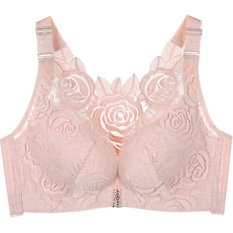 Rose Embroidery Front Closure Wirefree Bra