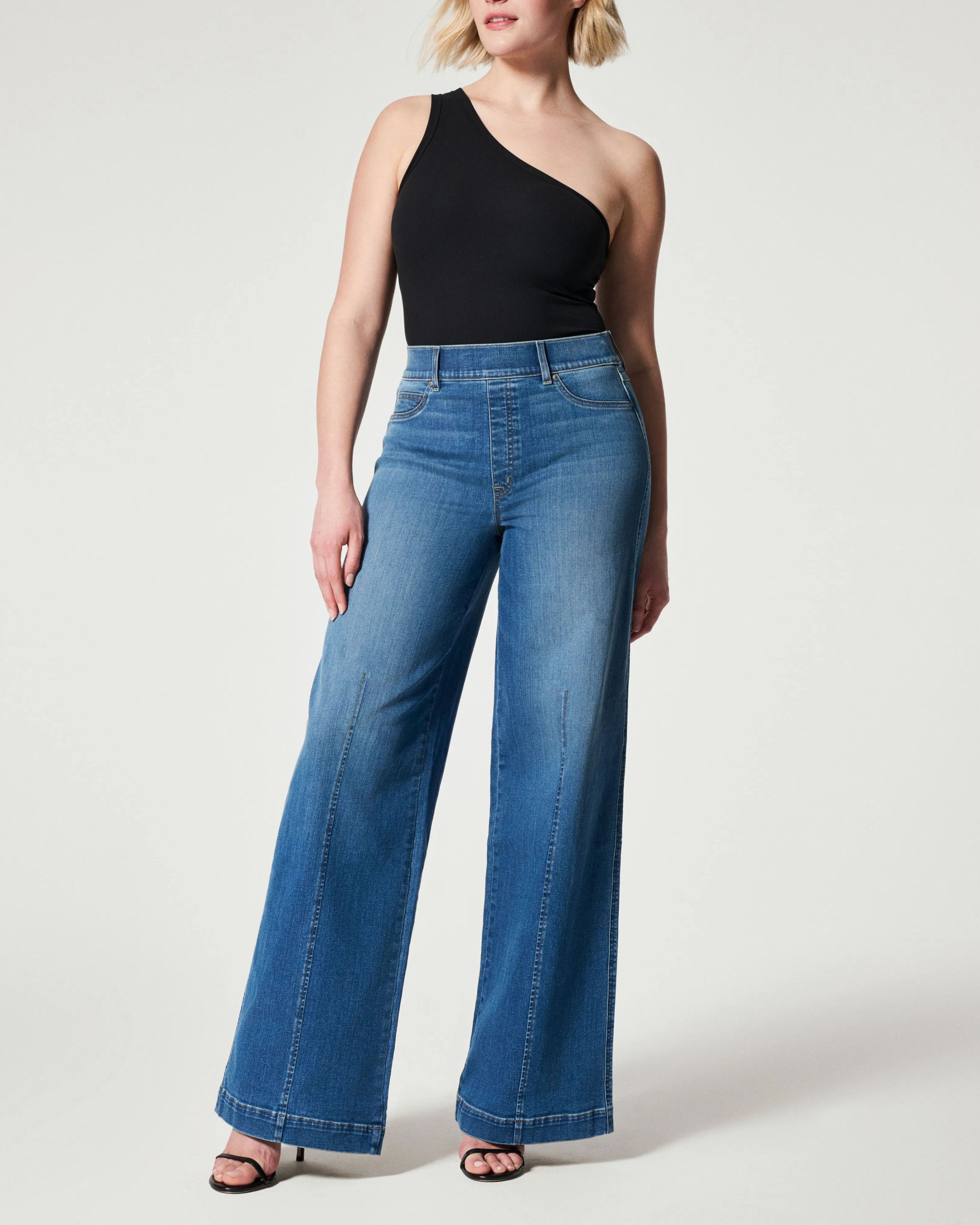 SEAMED FRONT WIDE LEG JEANS