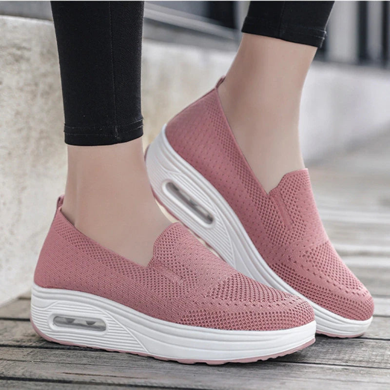 2023 Women's Orthopedic Walking Shoes, Breathable & Lightweight Platform Loafers, Flying Woven Slip-on Shoes