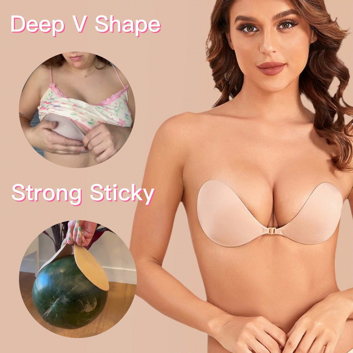 Adhesive Bra Backless Strapless Reusable Sticky Invisible Push Up Bra For Women