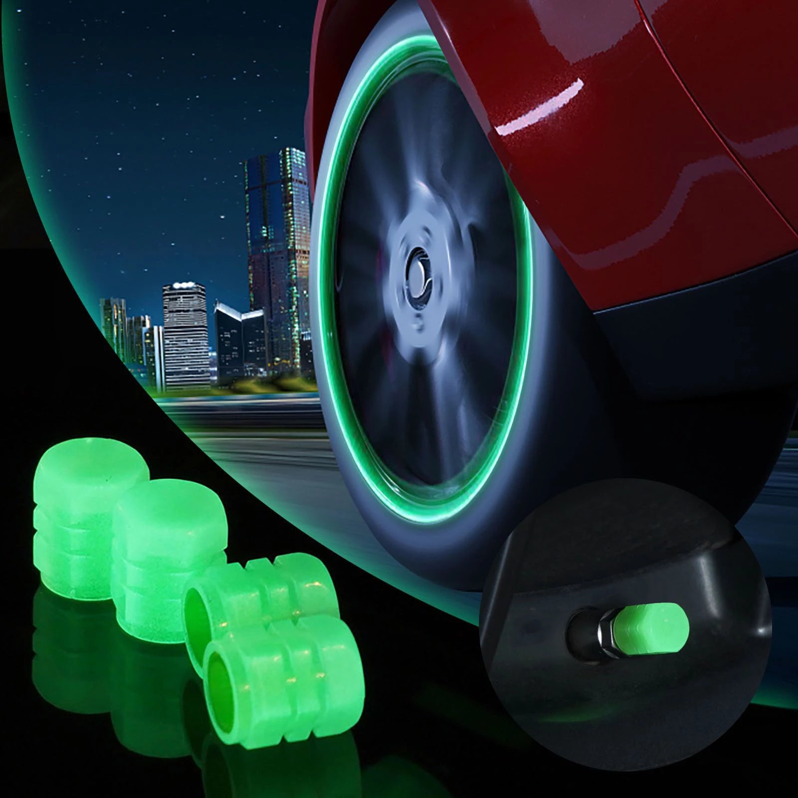 Glow in The Dark Valve Caps (Universal Fits Any Car)