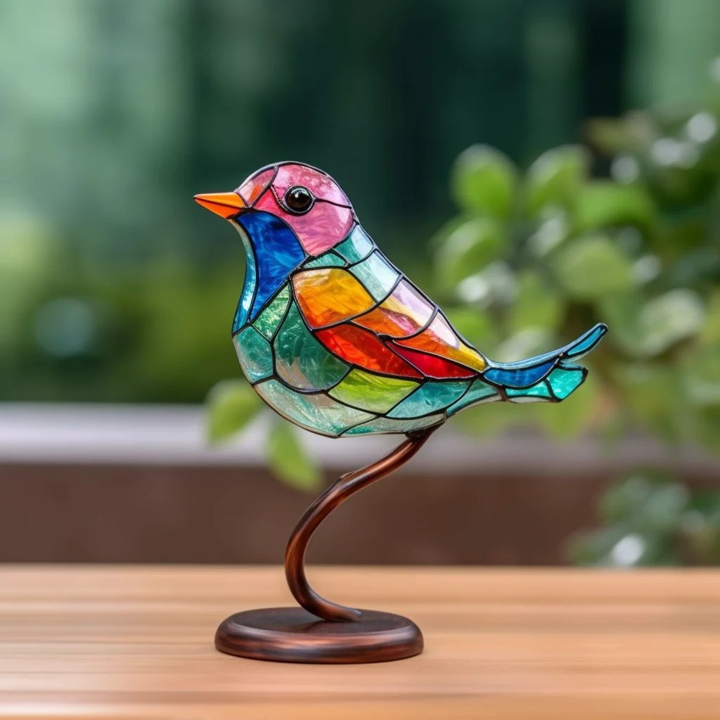 Last Day 70% OFF – Stained Glass Birds on Branch Desktop Ornaments