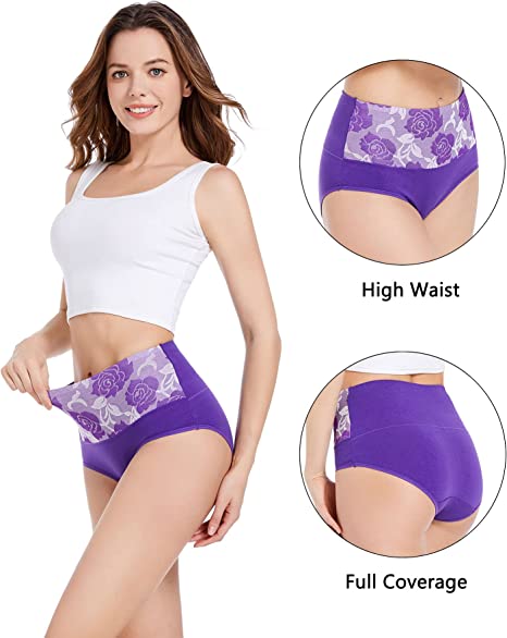 (Last Day Promotion SAVE 50% OFF) - Cotton High Waist Tummy Control Leak proof Panties Rose Jacquard Ladies Panty Multipack - BUY 2 SETS GET 10% OFF