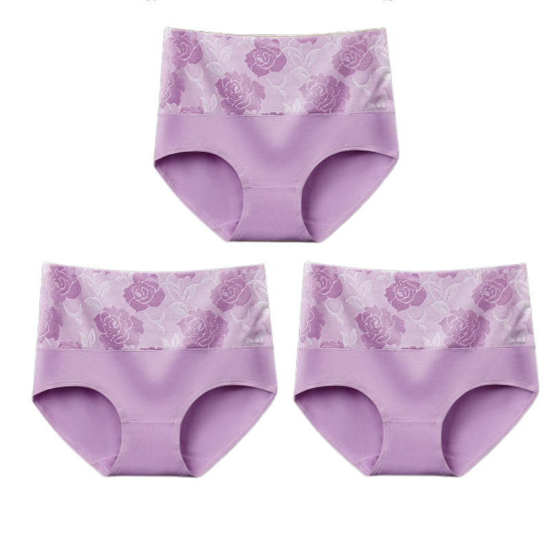 (Last Day Promotion SAVE 50% OFF) - Cotton High Waist Tummy Control Leak proof Panties Rose Jacquard Ladies Panty Multipack - BUY 2 SETS GET 10% OFF