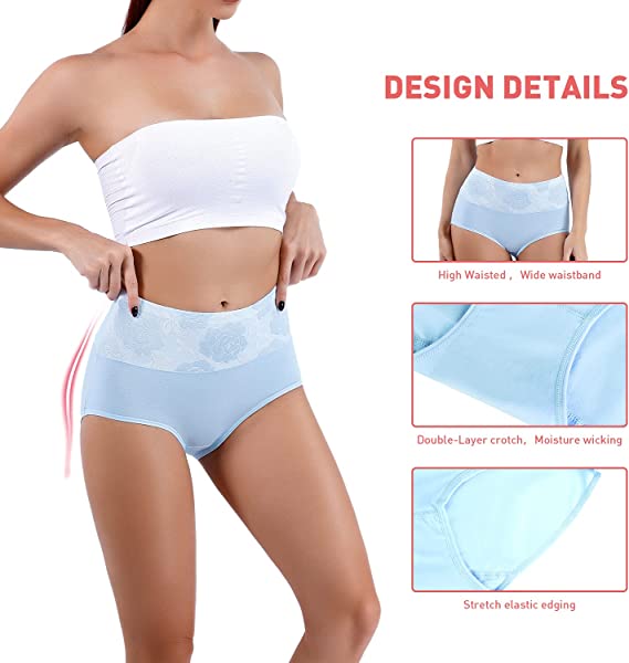 (Last Day Promotion SAVE 50% OFF) - Cotton High Waist Tummy Control Leak proof Panties Rose Jacquard Ladies Panty Multipack - BUY 2 SETS GET 10% OFF