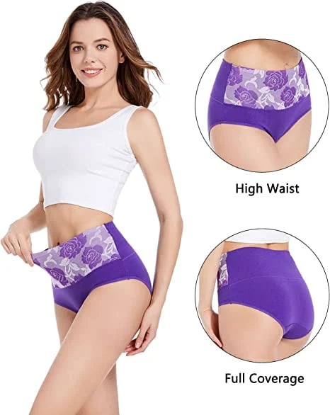 (Last Day Promotion-SAVE 50% OFF) - Cotton High Waist Tummy Control Leak proof Panties Rose Jacquard Ladies Panty Multipack (2PCS/SET) - BUY 2 SETS GET 10% OFF