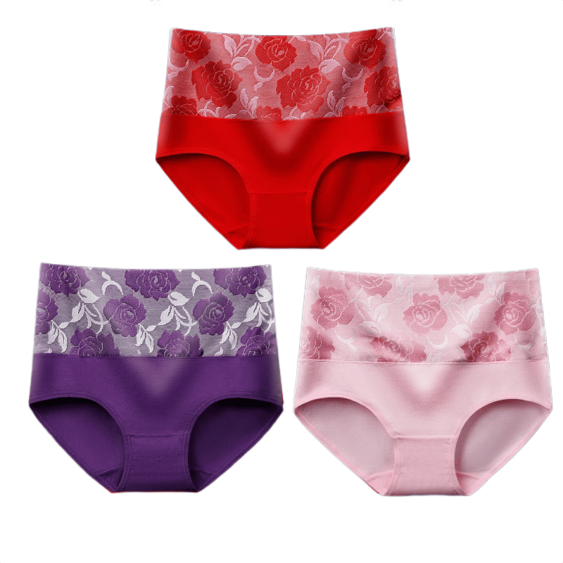 (Last Day Promotion-SAVE 50% OFF) - Cotton High Waist Tummy Control Leak proof Panties Rose Jacquard Ladies Panty Multipack (2PCS/SET) - BUY 2 SETS GET 10% OFF