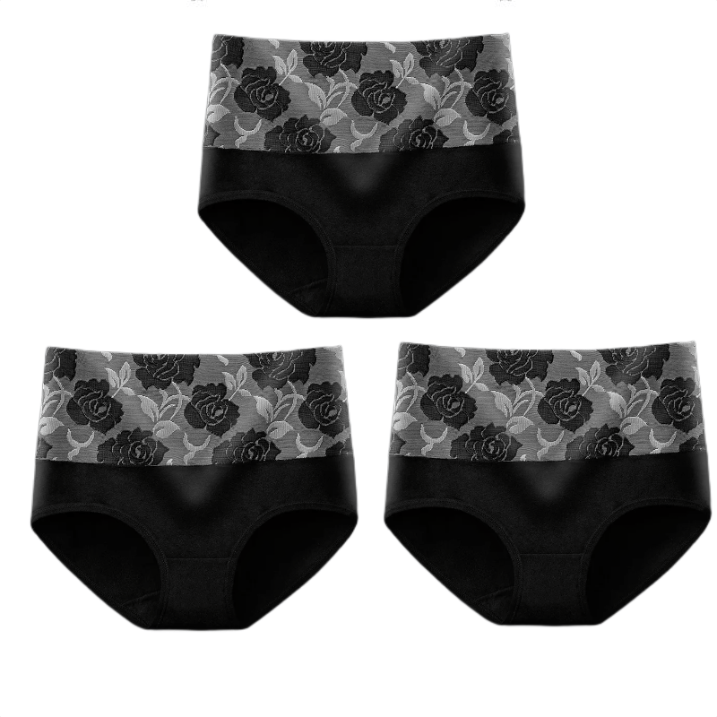 (Last Day Promotion-SAVE 50% OFF) - Cotton High Waist Tummy Control Leak proof Panties Rose Jacquard Ladies Panty Multipack (2PCS/SET) - BUY 2 SETS GET 10% OFF