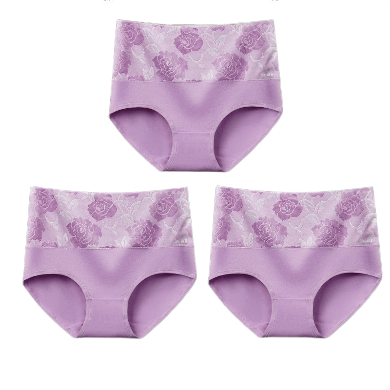 (Last Day Promotion-SAVE 50% OFF) - Cotton High Waist Tummy Control Leak proof Panties Rose Jacquard Ladies Panty Multipack (2PCS/SET) - BUY 2 SETS GET 10% OFF