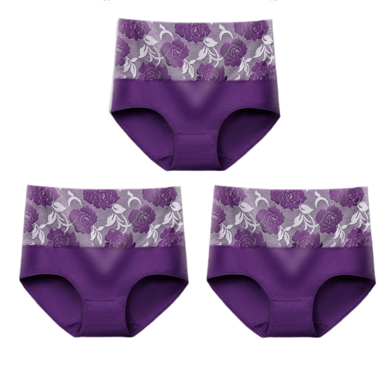 (Last Day Promotion-SAVE 50% OFF) - Cotton High Waist Tummy Control Leak proof Panties Rose Jacquard Ladies Panty Multipack (2PCS/SET) - BUY 2 SETS GET 10% OFF