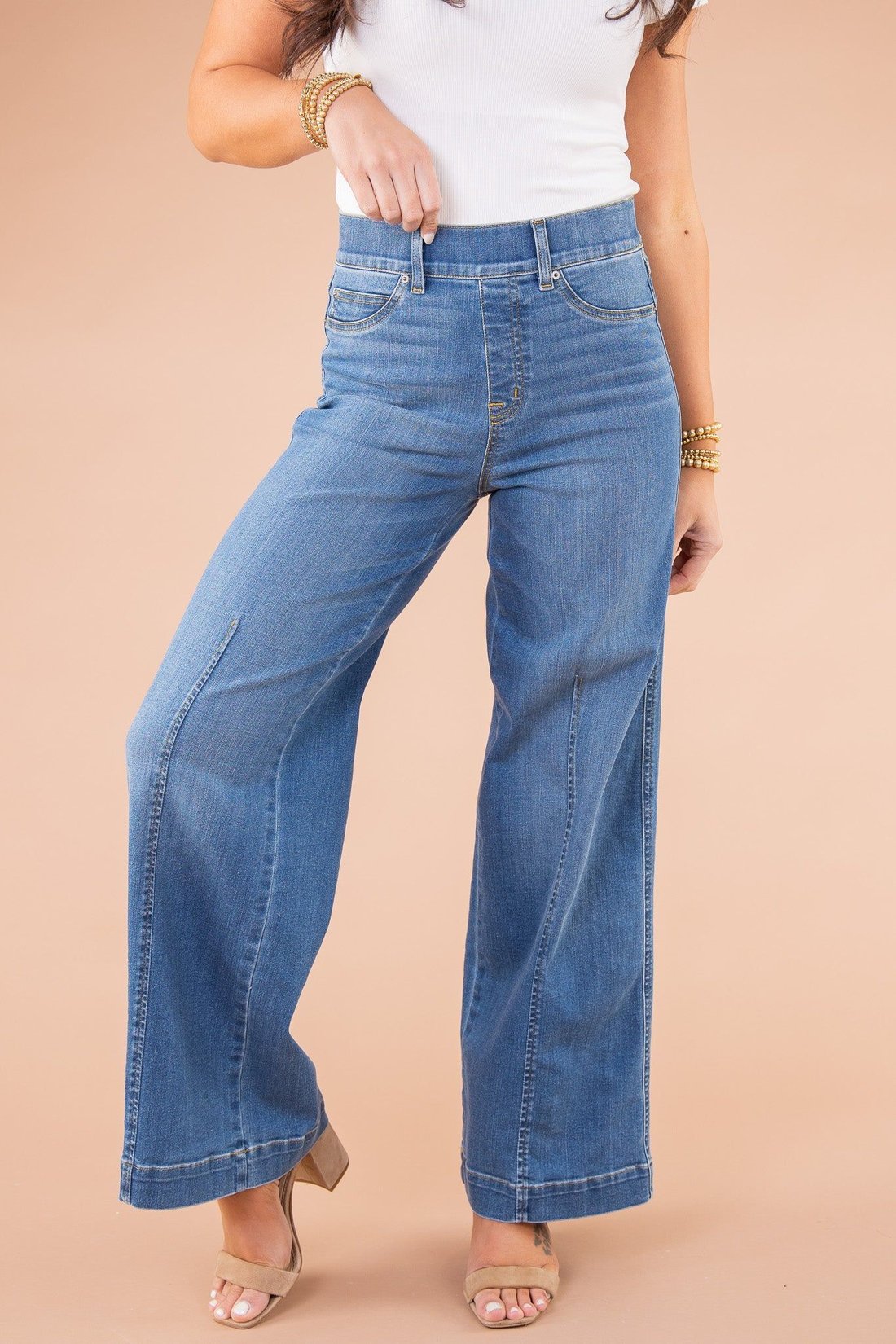 Seamed Front Wide Leg Jeans