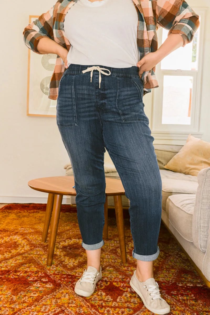 Stretchy Pull On Denim Joggers