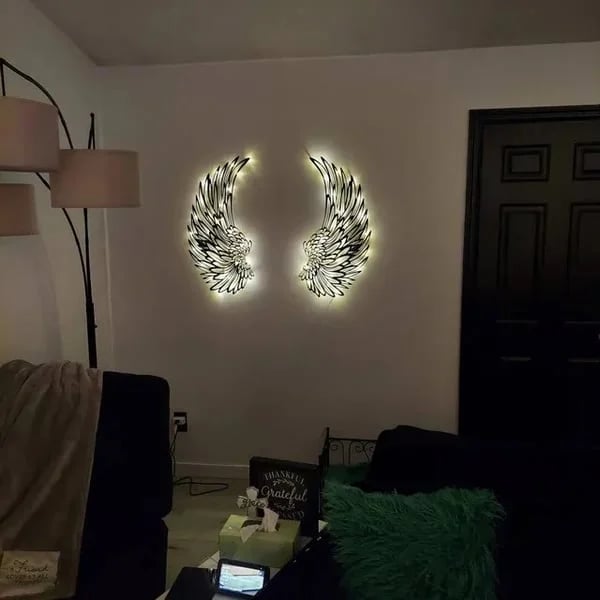 1 PAIR ANGEL WINGS METAL WALL ART WITH LED LIGHTS - GIFT TO HER