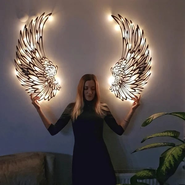 1 PAIR ANGEL WINGS METAL WALL ART WITH LED LIGHTS - GIFT TO HER