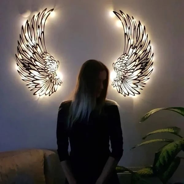 1 PAIR ANGEL WINGS METAL WALL ART WITH LED LIGHTS - GIFT TO HER